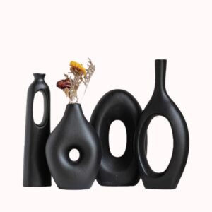 סט אגרטלים גיאומטריים מחרס 4 יחידות-שחור 1