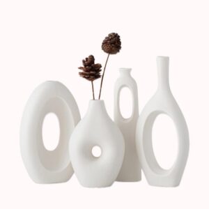 סט אגרטלים גיאומטריים מחרס 4 יחידות-לבן 1