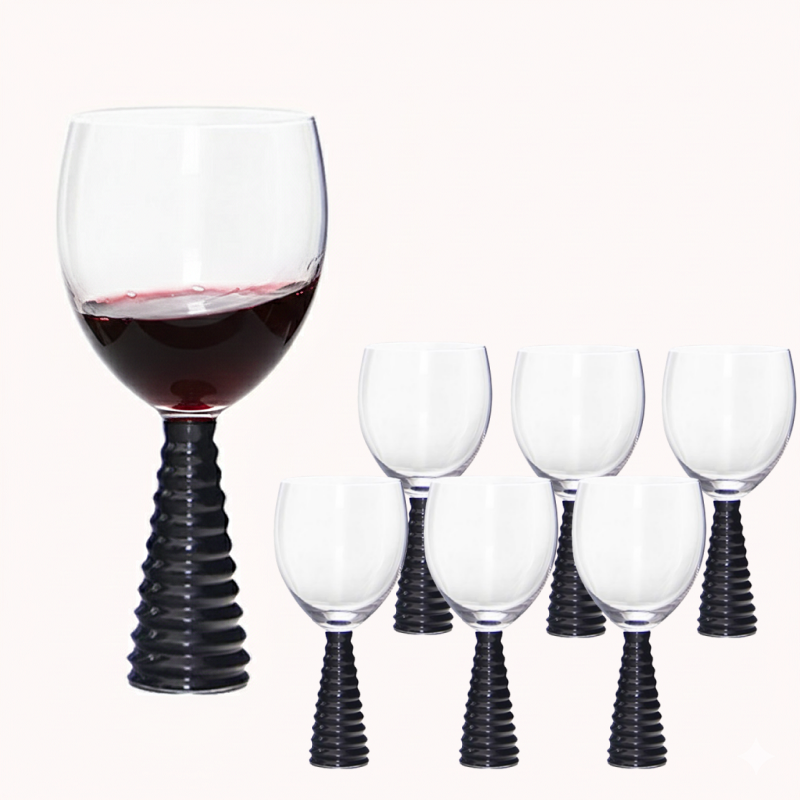 כוס יין רגל ספירלה שחורה 6 יחידות 1