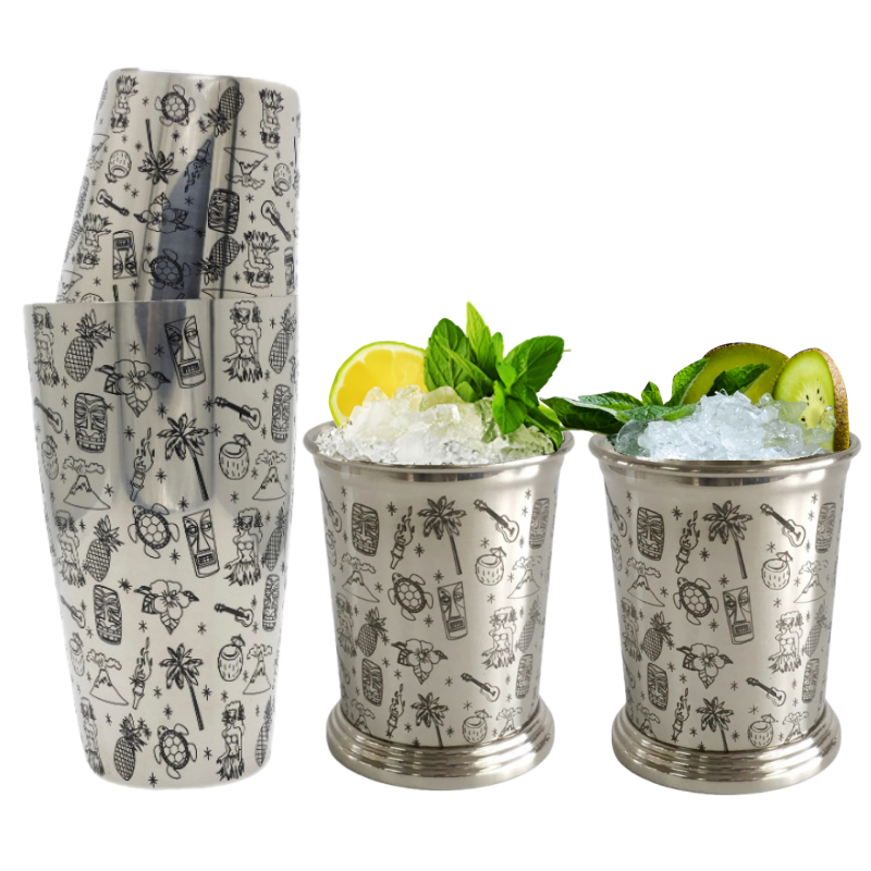 סט 3 חלקים שייקר וכוסות ג'ולפ עם צריבה בסגנון הוואי 1