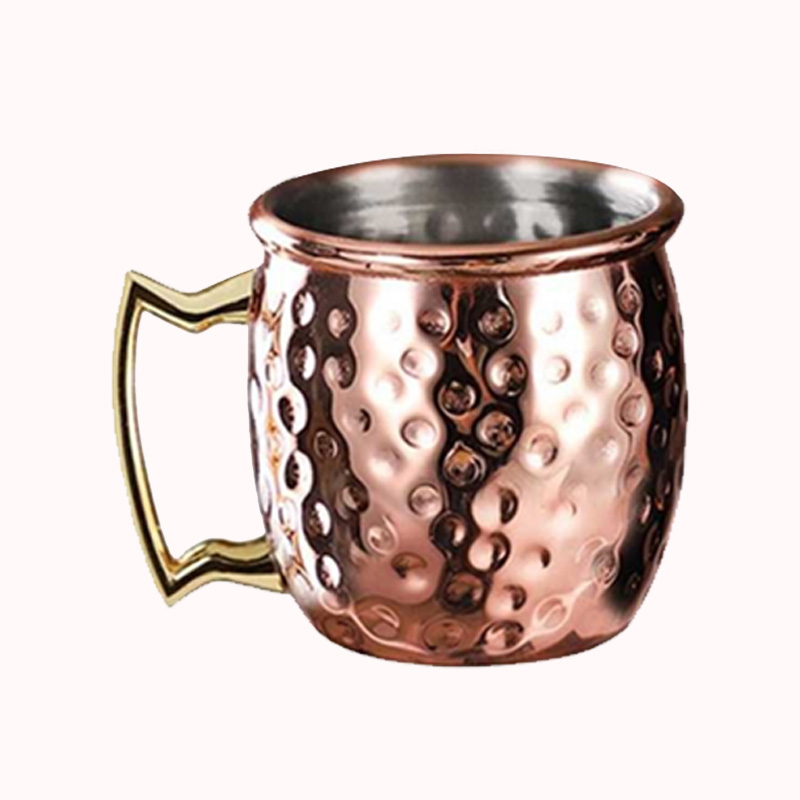 ספל מיני נירוסטה נחושת עם ידית זהב 1