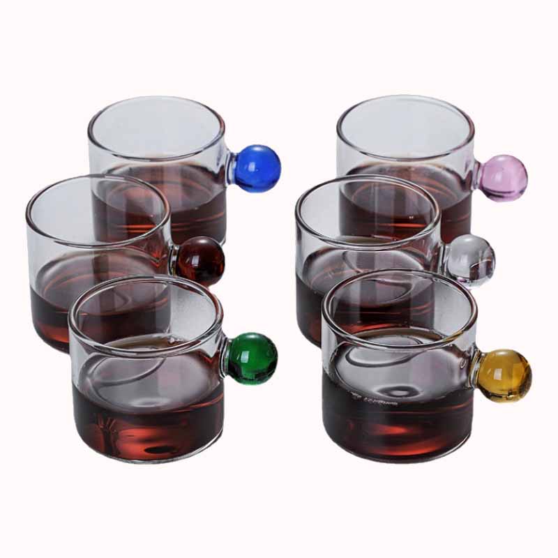 שישיית כוסות זכוכית אספרסו ידית צבעונית 1
