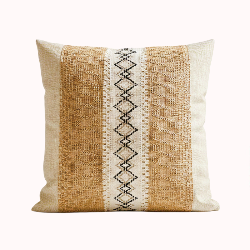 כיסוי דקורטיבי לכרית נוי - ארוג בסגנון בוהו דגם גיאומטרי בגווני אדמה 1