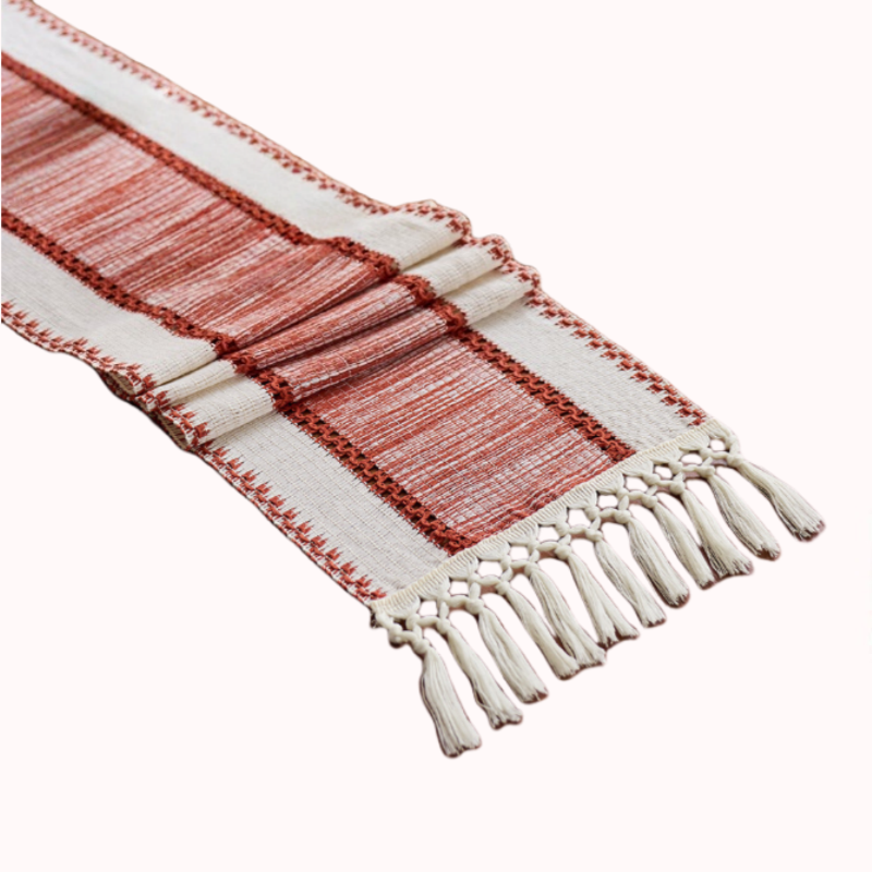 ראנר לשולחן ארוג בסגנון בוהו - פסים אדומים, 30*180 ס"מ 1