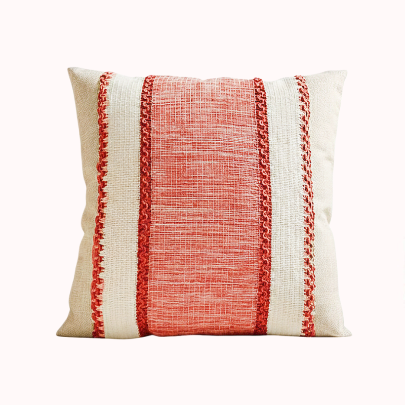 כיסוי דקורטיבי לכרית נוי - ארוג בסגנון בוהו פסים אדומים 1