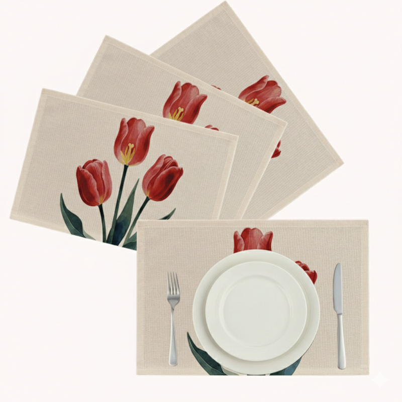 סט 4 פלייסמטים עמידים בחום בדגם צבעוני אדום 1