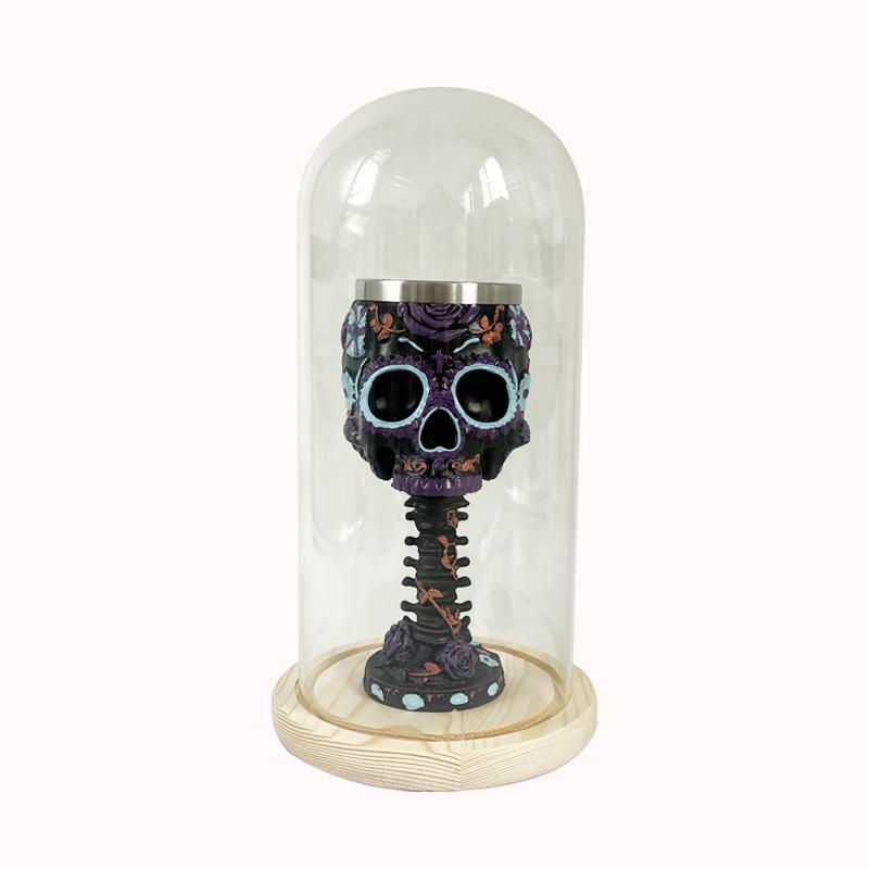 כוס גולגולת פרחונית עם כיסוי אבק מזכוכית 1