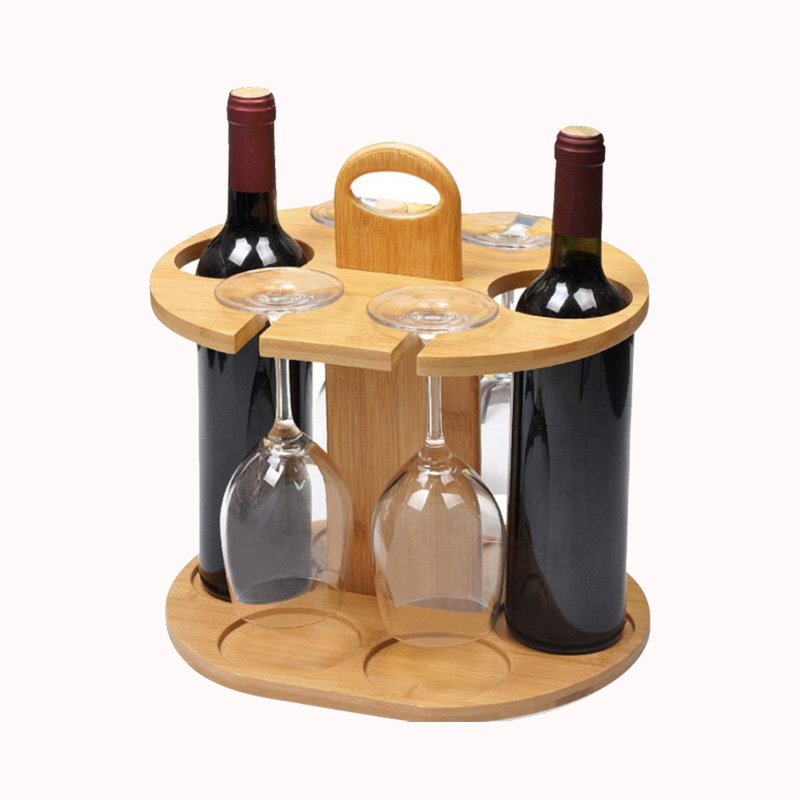 מעמד עץ לבקבוקי יין ו-4 כוסות 1