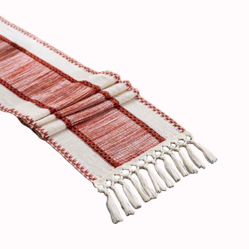 ראנר לשולחן ארוג בסגנון בוהו - פסים אדומים, 30*200 ס"מ 1