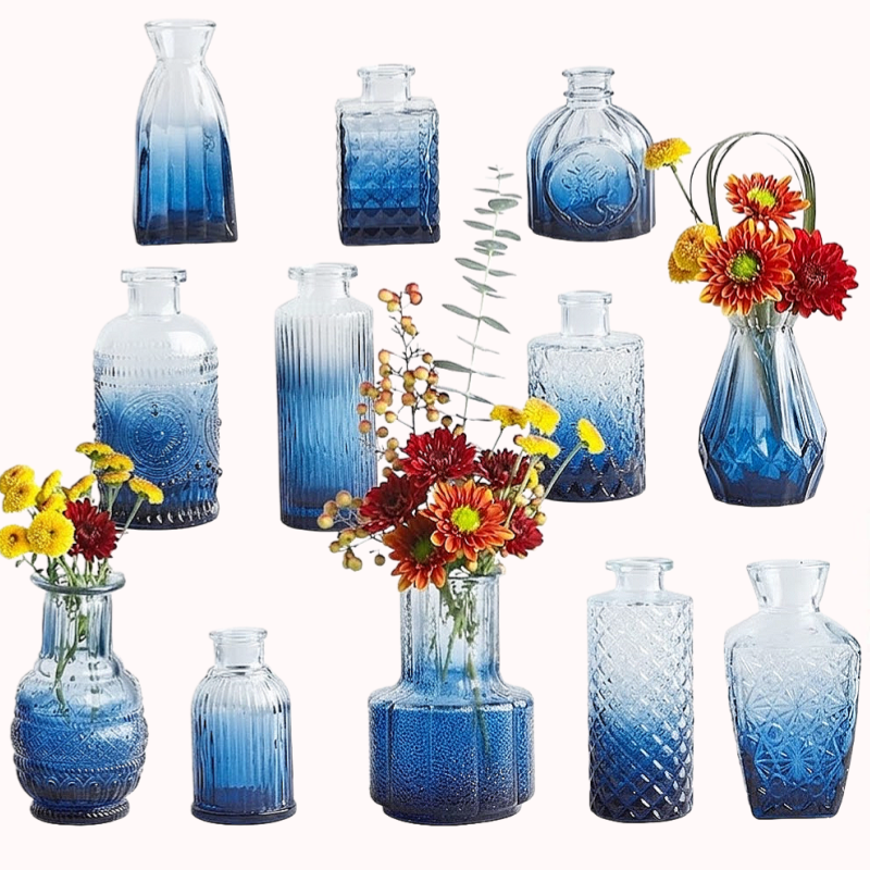 סט 12 אגרטלי זכוכית כחולה 1