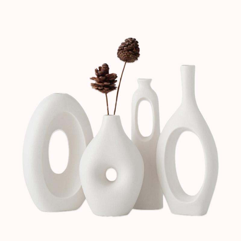 סט אגרטלים גיאומטריים מחרס 4 יחידות-לבן 1